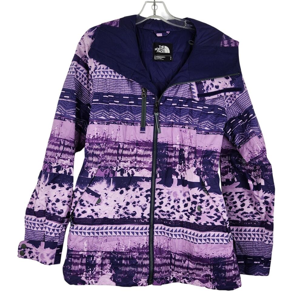 The North Face Purple Pattern Hooded HyVent Skiing Hiking Jacket Women's Small